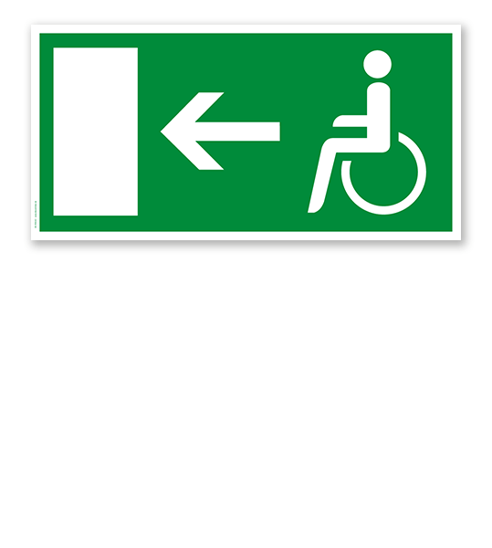 Fluchtwegschild Rettungsweg / Notausgang Behinderte links (alte Norm)