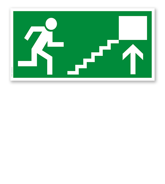 Fluchtwegschild Rettungsweg rechts neben der Treppe (alte Norm)