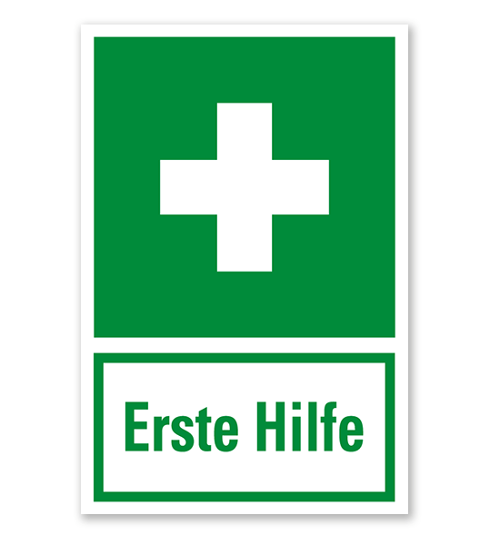 Rettungszeichen Erste Hilfe mit Textzusatz - praxisbewährt