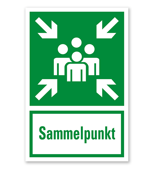 Rettungszeichen Sammelpunkt nach DIN EN ISO 7010 - E 007 - Kombi