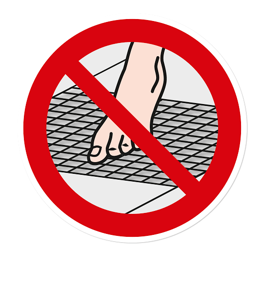 Verbotszeichen Gitter barfuß betreten verboten
