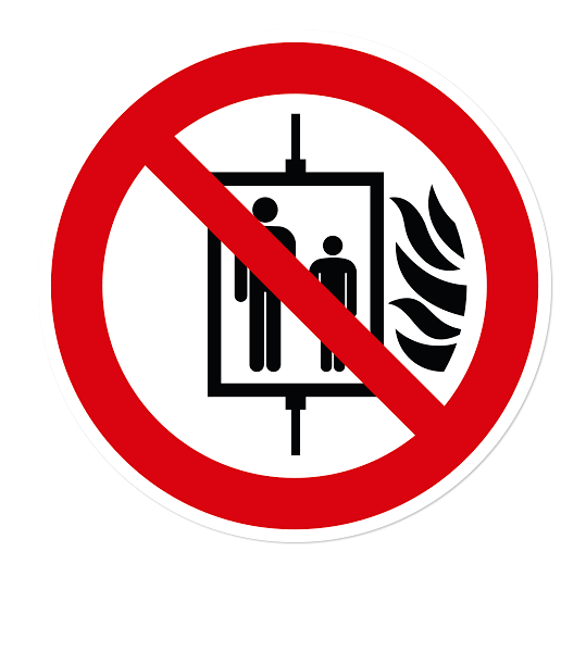 Verbotszeichen Aufzug im Brandfall nicht benutzen nach DIN EN ISO 7010 - P 020
