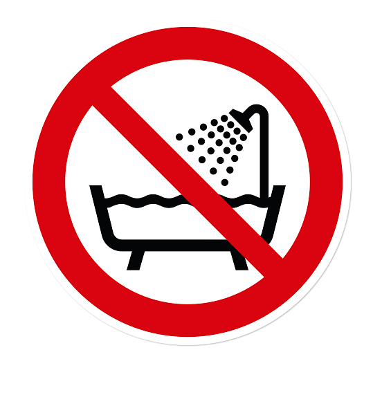 Verbotszeichen Verbot, dieses Gerät in der Badewanne zu benutzen nach DIN EN ISO 7010 - P 026