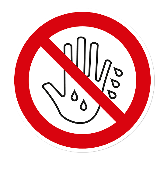 Verbotszeichen Mit feuchten Händen berühren ist verboten