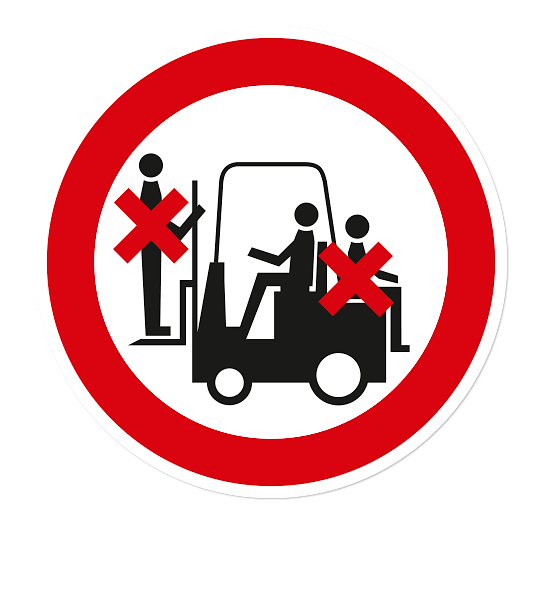 Verbotszeichen Mitfahren auf Flurförderzeug / Gabelstapler ist verboten