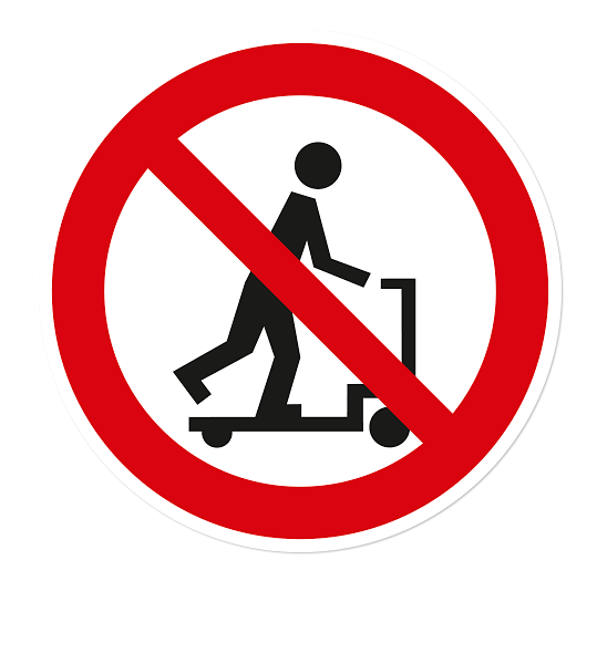 Verbotszeichen Rollerfahren auf Handhubwagen ist verboten
