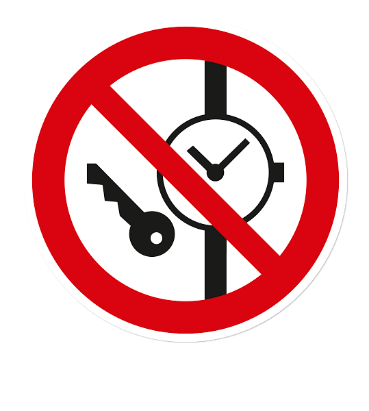 Verbotszeichen Mitführen von Metallteilen und Uhren ist verboten