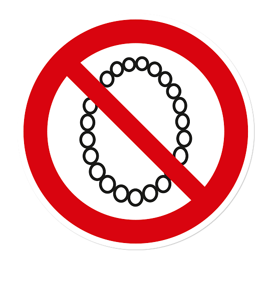 Verbotszeichen Bedienung mit Halskette ist verboten