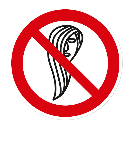 Verbotszeichen Bedienung mit langen Haaren ist verboten