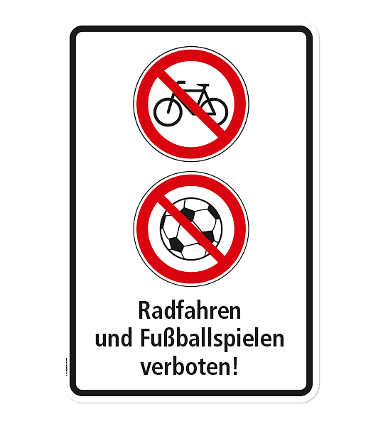 Verbotsschild Radfahren und Fußballspielen verboten