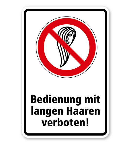 Verbotsschild Bedienung mit langen Haaren verboten