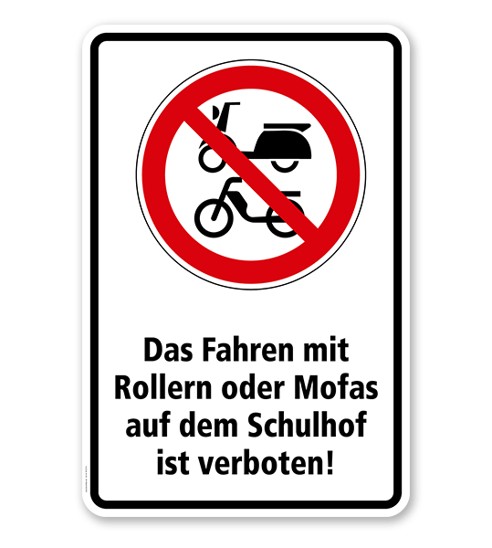 Verbotsschild Mofas und Roller auf dem Schulhof verboten