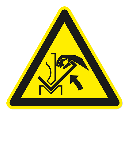 Warnzeichen Warnung vor Quetschgefahr zwischen Abkantpresse und Material nach DIN EN ISO 7010 - W 031