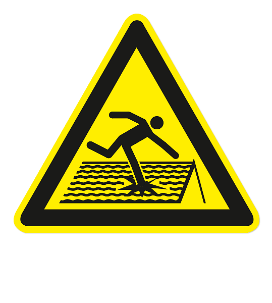 Warnzeichen Warnung vor einsturzgefährdetem / nicht durchtrittsicherem Dach nach DIN EN ISO 7010 - W 036