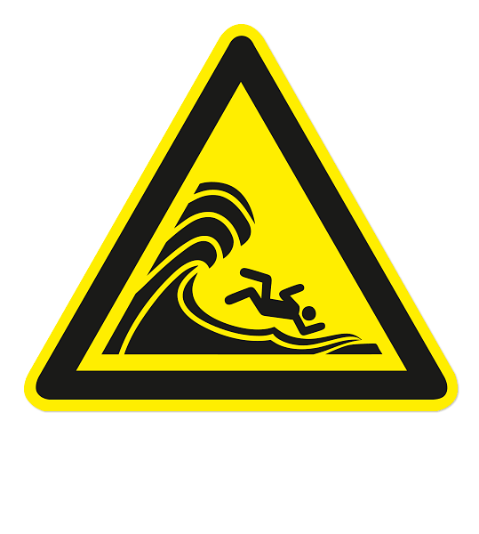Warnzeichen Warnung vor hoher Brandung oder hohen brechenden Wellen nach DIN ISO 20712-1 - WSW 023