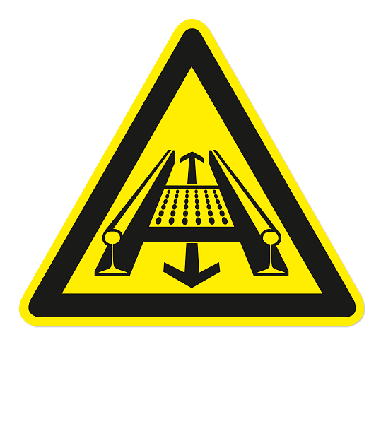 Warnzeichen Warnung vor Gefahren durch eine Förderanlage im Gleis