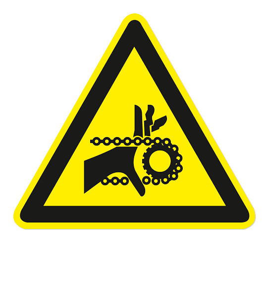 Warnzeichen Warnung vor Handverletzung durch Kettenantrieb