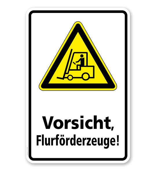 Warnschild Vorsicht, Flurförderzeuge (Gabelstapler)
