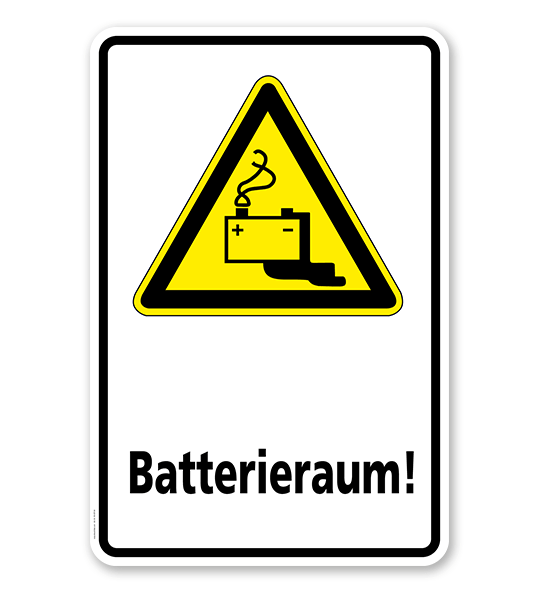 Warnschild Vorsicht, Batterieraum