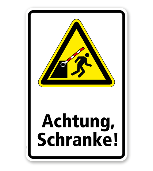 Warnschild Achtung, Schranke! Verletzungsgefahr