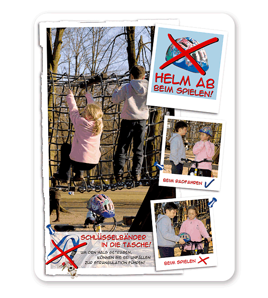 Spielplatzschild Helm und Schlüsselband ab – Strangulationsgefahr - SP