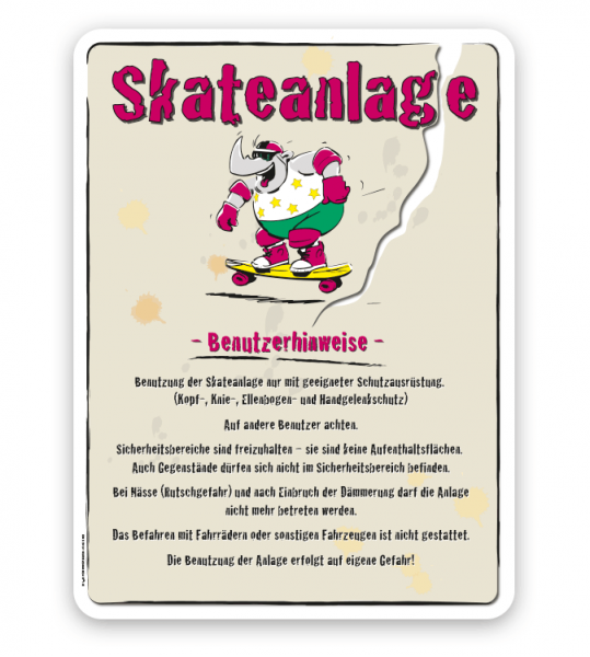 Spielplatzschild Skateanlage Benutzerhinweise - SP