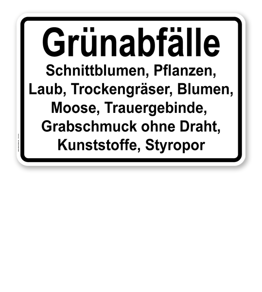Textschild Grünabfälle - Hinweise - TX