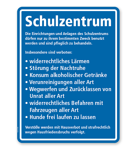 Textschild Schulzentrum - Verhaltenshinweise - TX