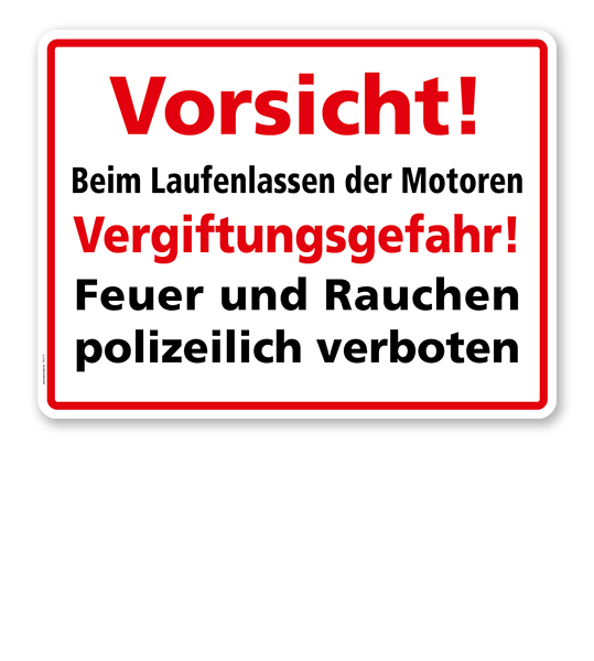 Textschild Vorsicht! Beim Laufenlassen der Motoren Vergiftungsgefahr! - TX
