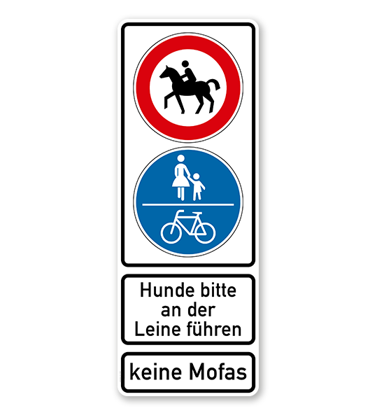 Kombischild mit zwei Verkehrszeichen und Textfeldern - individuell wählbar