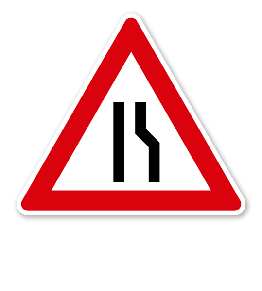 Einseitig verengte Fahrbahn, Verengung rechts - Verkehrsschild VZ 121-10