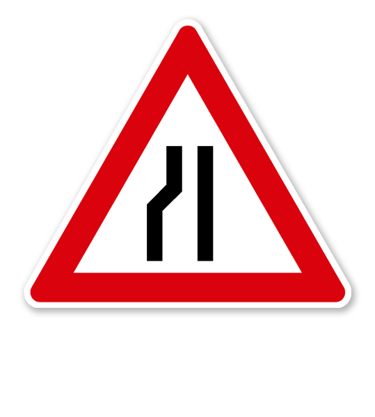 Einseitig verengte Fahrbahn, Verengung links - Verkehrsschild VZ 121-20