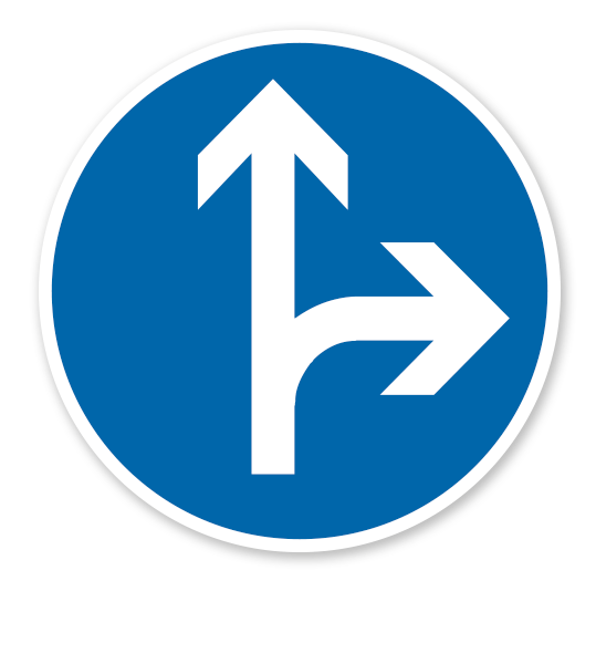 Vorgeschriebene Fahrtrichtung geradeaus oder rechts - Verkehrsschild VZ 214-20