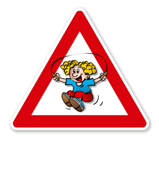 Verkehrsschild Achtung, spielende Kinder - Kind mit Springseil