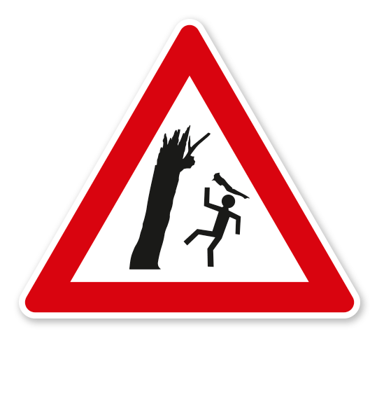 Verkehrsschild Warnung vor umstürzenden Bäumen und herabfallenden Ästen