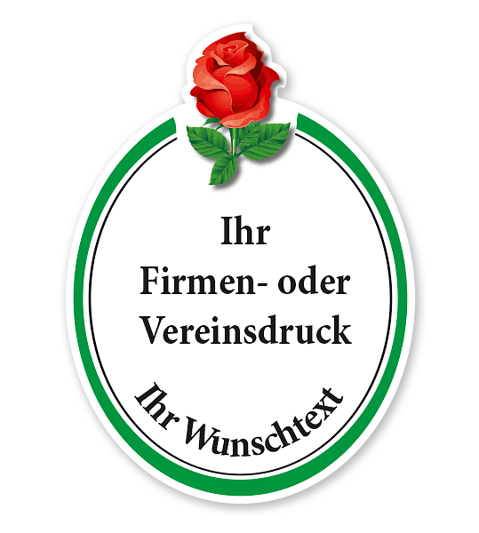 Maibaumschild Oval mit Rose und farbigem Rahmen - WH