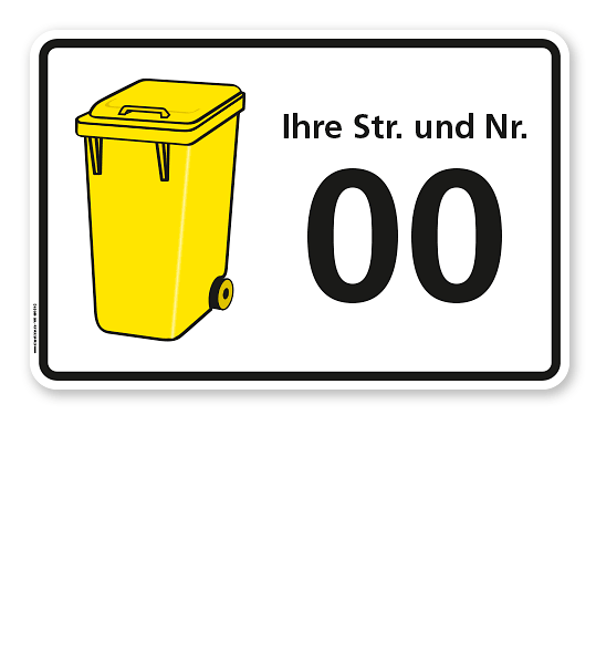 Schild Gelbe Tonne mit Straßennamen und Nummer - WH