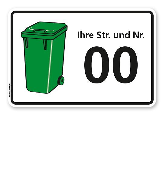 Schild Grüne Tonne mit Straßennamen und Nummer - WH