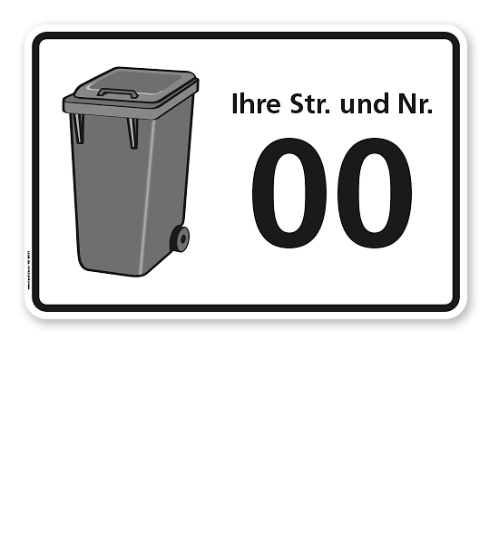 Schild Graue Tonne mit Straßennamen und Nummer - WH