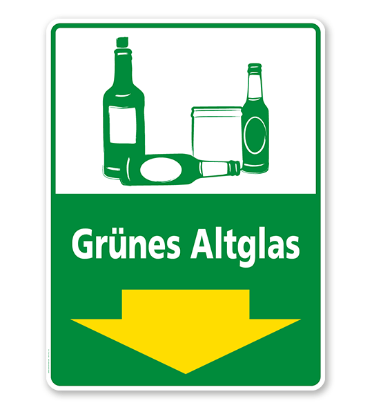 Schild Recycling Grünes Altglas mit Pfeil - WH