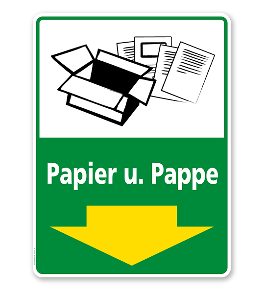 Schild Recycling Papier und Pappe mit Pfeil - WH