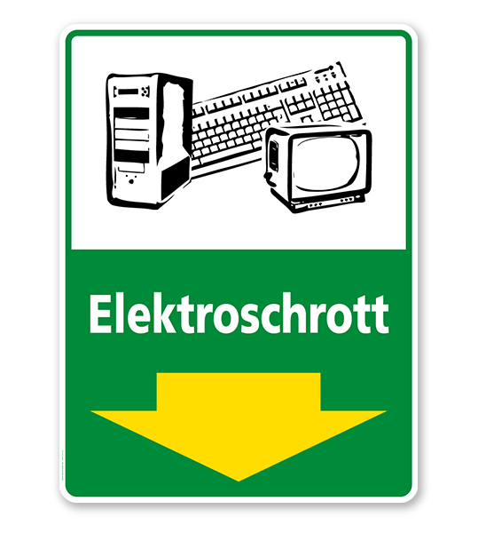 Schild Recycling Elektroschrott mit Pfeil - WH