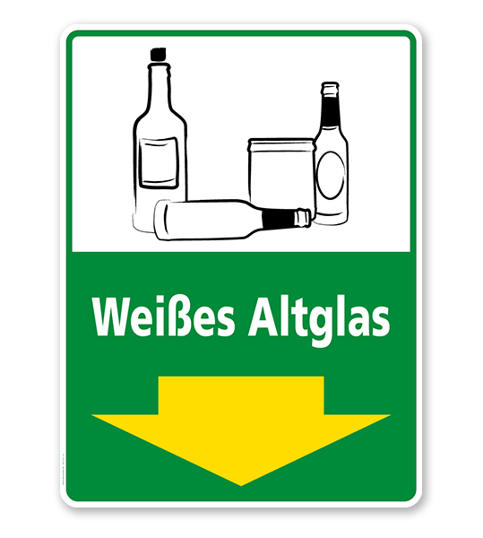 Schild Recycling Weißes Altglas mit Pfeil - WH