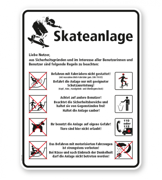 Spielplatzschild Skateanlage - WH