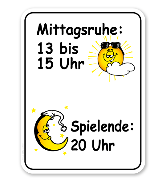 Spielplatzschild Zeiten Fur Mittagsruhe Und Spielende Mit Symbolen