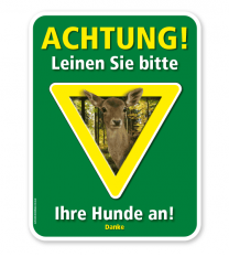 Tierschutzschild Achtung, leinen Sie bitte Ihre Hunde an – G/GW