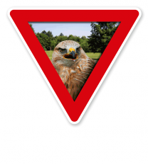 Verkehrsschild Vorsicht, Landschaftsschutzgebiet – Vogel (rot)
