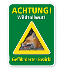 Warnschild Achtung, Wildtollwut. Gefährdeter Bezirk – G/GW
