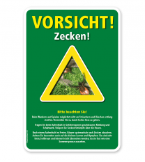 Warnschild Vorsicht, Zecken - mit Hinweisen – G/GW