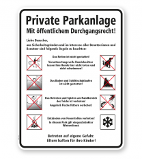 Hinweisschild Private Parkanlage mit Piktogrammen 8P - GF